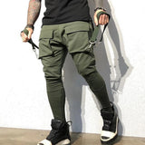 Wiaofellas  -  Mens Running Stretch Tights Sweatpants Sports Breathable Fitness Hip Hop Cotton Multi Pocket Cargo Pants Slim Leggings Chain