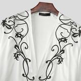 WIAOFELLAS  -  Men Shirt Stain Deep V Neck Long Sleeve Embroidery Casual Men Clothing Streetwear Loose Fashion Male Shirts Camisa S-5XL