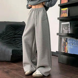 WIAOFELLAS  -  Koreann Style Men Sweatpants Casual Solid Color Drawstring Straight Fleece Bottom Elastic Waist Wide Leg Male Pants