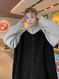 WIAOFELLAS  -   American double zipper cardigan sweater autumn and winter fashion brand splicing sweater high street casual couple jacket
