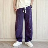 Wiaofellas  -  Fashion Men's Wide Leg Pants Splash-ink Drawstring Long Trousers Colors Graffiti Oversize Clothes Man