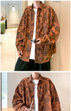 WIAOFELLAS  -  Corduroy Printed Long Sleeved Shirt for Men Hong Kong Style Retro Casual Versatile Shirt for Teenagers