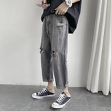 Wiaofellas  -  Korean Loose Straight Cylinder Hole Jeans Men Summer New Thin Style Trend Street Casual Solid Color All-match Pants