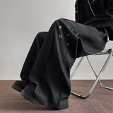 WIAOFELLAS  -  Fashion Black Casual Pants Men Buttons Design High Street Hip-hop Wide Leg Mopping Trousers All-match Casual Korean Style