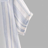 Wiaofellas  -  Men's Retro Striped Short Sleeve Shirt Summer Lightweight Loose Fit Casual Shirts Youth Streetwear Breathable Top