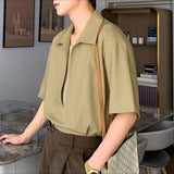 WIAOFELLAS  -  Men's Shirt Lapel Short Sleeve Solid Casual Men Clothing Loose Korean Style Streetwear Shirts Fashion Male Tops S-5XL