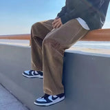 WIAOFELLAS  -  Autumn Retro Letter Print Corduroy Pants For Men Korean Fashion Baggy Trousers Casual Y2K Streetwear Pantalon Hommes Sweatpants