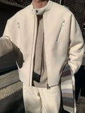 WIAOFELLAS  -  Retro white moonlight wool short jacket, American high street zipper woolen coat for men and women