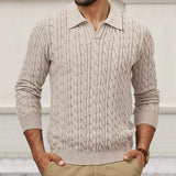 WIAOFELLAS  -  Fall Winter Daily Casual Mens Knit Polo Shirts Slim Fit Long Sleeve Buttoned Lapel Sweaters Men Stylish Solid Color Knitted Tops
