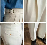WIAOFELLAS  -  Fashion Vintage Men Pants British Style High Waist Business Casual Straight Trousers Spring Autumn Slim Fits Naples Kolger Pant