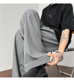 WIAOFELLAS  -  New Simple Men's Suit Pants Drape Striped Design Pleated Contrast Color Straight Wide Leg Male Trousers All-match