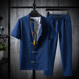Wiaofellas  -  Shirts + Pants Summer Cotton Linen Shorts Sleeve Men's Casual Sets Male Fashion Trousers and Shirts Men Full Size M-5XL