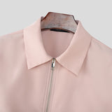 Wiaofellas  -  Men Shirt Lapel Long Sleeve Zipper Solid Color Casual Men Clothing Streetwear Spring Fashion Leisure Tops Camisas