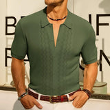 WIAOFELLAS  -  Summer New Men's Solid Color Short-Sleeved Cardigan Knitted Polo Shirt Retro Casual Fashion Trend Simple Slim Business Mens Tops