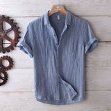 WIAOFELLAS  -  Japanese Retro Wrinkled Short-sleeved Linen Shirt for Men Summer Casual Thin Breathable Loose Half-sleeved Cotton Linen Shirt