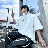 Wiaofellas  -  Summer Loose Men's T-shirt Korean Style Casual Round Neck Shining Letter Printed Short Sleeved Male Tops New Fashion