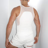 WIAOFELLAS  -  Men Sets Mesh Patchwork O-neck Sleeveless Tank Tops & Shorts Two Pieces Sets See Through Streetwear Fashion Men's Suits