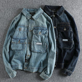 Wiaofellas  -  Heavy Retro Jean Jacket men's new three-dimensional garment pocket youth cardigan jacket