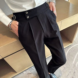 Wiaofellas  -  Casual Commuting Versatile Men's Clothing Splice Buttons Pocket Fashion High Waisted Solid Color Wide Leg Straight Leg Pants