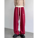 WIAOFELLAS  -  Autumn Winter New Fashion Elastic Waist Drawstring Pockets Solid American Style Men's Clothing Wide Leg Trousers All-match Pants