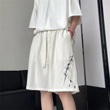 WIAOFELLAS  -  Leaf Embroidery Casual Shorts Men Summer Basic Simple Loose Hip Hop Streetwear Chinese style Leisure Shorts White/Black 5XL-M