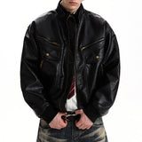 WIAOFELLAS  -  Vintage Texture PU Leather Jacket Men Spring Streetwear Fashion Mens Cropped Jacket Coat Stylish Stand Collar Leather Coats