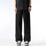 WIAOFELLAS  -  Men's Clothing Loose Fashionable Elastic High Waisted Pockets Spring Autumn England Style Trousers Cargo Wide Leg Cropped Pants