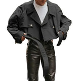 WIAOFELLAS  -  Casual Casual Wear Men Lapel Crop Coat Long Sleeve Cargo Jacket Autumn Brand New Lapel Neckline Polyester Regular Length