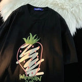 WIAOFELLAS  -  Fashionable Cotton Short Sleeve T-Shirt Couple Casual Loose Fit Summer Ins Casual Top For Men And Women Korean Style With Strawb