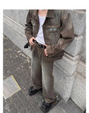 WIAOFELLAS  -  Autumn and winter Maillard style retro heavy washing and old versatile denim jacket couple set