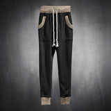 WIAOFELLAS  -  Spring Autumn Casual Sports Trousers Mens Street Loose Leg Drawstring Personalized Contrast Color Knitted Casual Work Pants