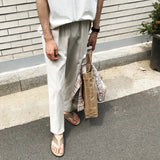 Wiaofellas  -  Linen Pants Men's Korean Style Straight Pants Loose Casual Pants Men's Clothing Spring Summer Ankle-length Trousers