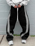 Wiaofellas  -  New Casual Mens Loose Straight Pants Vintage Drawstring Side Striped Sweatpants For Men Spring Summer Hip Hop Baggy Trousers Man