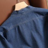 WIAOFELLAS  -  Classic Denim Cardigan Jacket Monk Robe Spring Men's Washed Taoist Robe V-neck Cardigan Coat Unisex Vintage Button Blue Tops