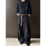 WIAOFELLAS  -  Retro cleanfit plaid belt design sense scimitar trousers men's casual pants high-end wide-leg drooping western men