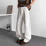 WIAOFELLAS  -  New Men's Denim Pants Solid Color Deconstruction Korean Style Straight Trousers Wide Leg Cleanfit Male Jeans 2025 24K4269