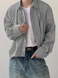 WIAOFELLAS  -  Fashion Vertical Striped Short Shirt For Men Streetwear Oversized Loose Long Sleeved Lapel Top Spring Autumn Versatile Shirts