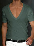 Wiaofellas  -  Slim Fit Short Sleeve V-Neck T-Shirt for Men Breathable Lightweight Summer Casual Top in Solid Color