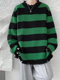 WIAOFELLAS  -  Men Autumn Winter New Striped Warm Sweater Tops Men's Oversize Loose Knitted Tops Male Round Neck Cashmere Jumpers C69
