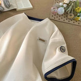 Wiaofellas  -  Summer Fake Two-piece Waffle Short Sleeve T Shirt Men Vintage Appliques Loose T-shirts Couple y2k Streetwear Clothes Hip Hop Tee