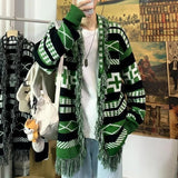 Wiaofellas Men's Loose Autumn and Winter Sweater Retro Korean Version Mustache Jacquard Diamond Knitted Sweater Oversize Shawl Jacket