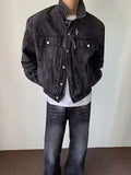 Wiaofellas  -  Trendy Button-up Lapel Washed Jean Coats Mens Fall Loose Outerwear Streetwear Vintage Long Sleeve Jacket Men