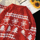 WIAOFELLAS  -  Japanese Retro Diamond-shaped Christmas Sweater Men and Women Couple Winter Pullover Knitted Sweater Top