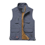 WIAOFELLAS  -  Spring and Autumn Vest Men's Multi Pocket Straight Bottom Loose Standing Neck Solid Cardigan Large Sweetheart Tank Top