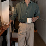 WIAOFELLAS  -  Men Clothing Cotton British Style Versatile Solid Color Men's Shirt Long Sleeve Slim Fit Casual Business Dress Shirts Retro New