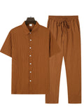 Wiaofellas  -  Summer New Men's Solid Color Simple Short Sleeved Shirt and Pants Set Casual Home Comfortable Top and Pants Two-piece