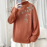 WIAOFELLAS  -  Winter Soft Velvet Printed T Shirt Couples Fashion Mock Neck Long Sleeve T-shirt Men's Warm Solid Tshirts Men Tees Tops