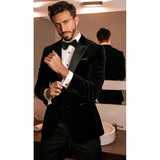 Wiaofellas  -  Velvet Suits for Men Slim Fit Peak Lapel WeddingTuxedo for Groomsmen Single Breasted Male Suit Jacket with Pants 2 Piece