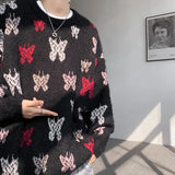 WIAOFELLAS  -  Autumn Winter Butterfly Jacquard Pattern Sweater New Popular Casual Round Neck Contrast Color Knitted Men's Knitwear Pullover