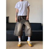 WIAOFELLAS  -  New Arrival American Retro Cropped Men Wide Leg Jeans Y2k Gothic Washed Loose Straight Casual Solid Color Shorts Sweatpants W146
